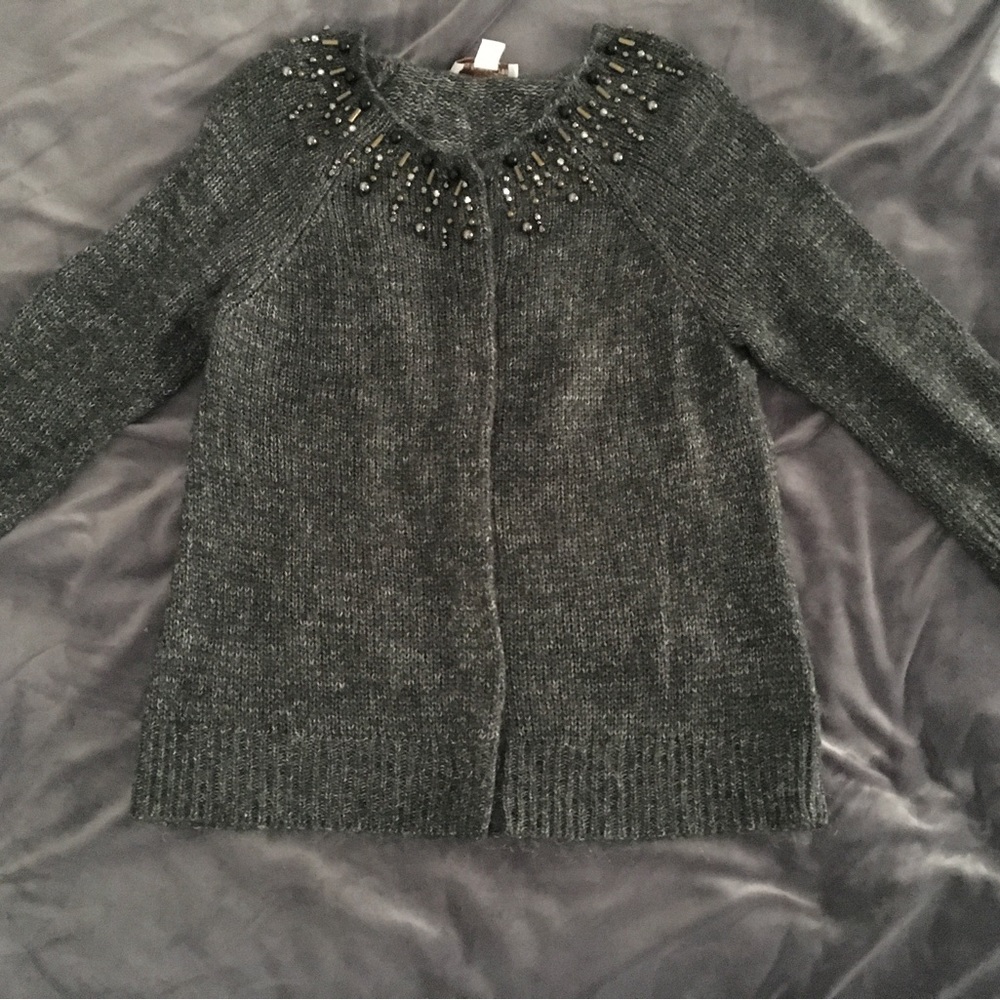 Gray beaded sweater from Coldwater Creek